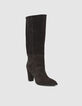 Schokoladebraune Damenstiefel aus Veloursleder-2