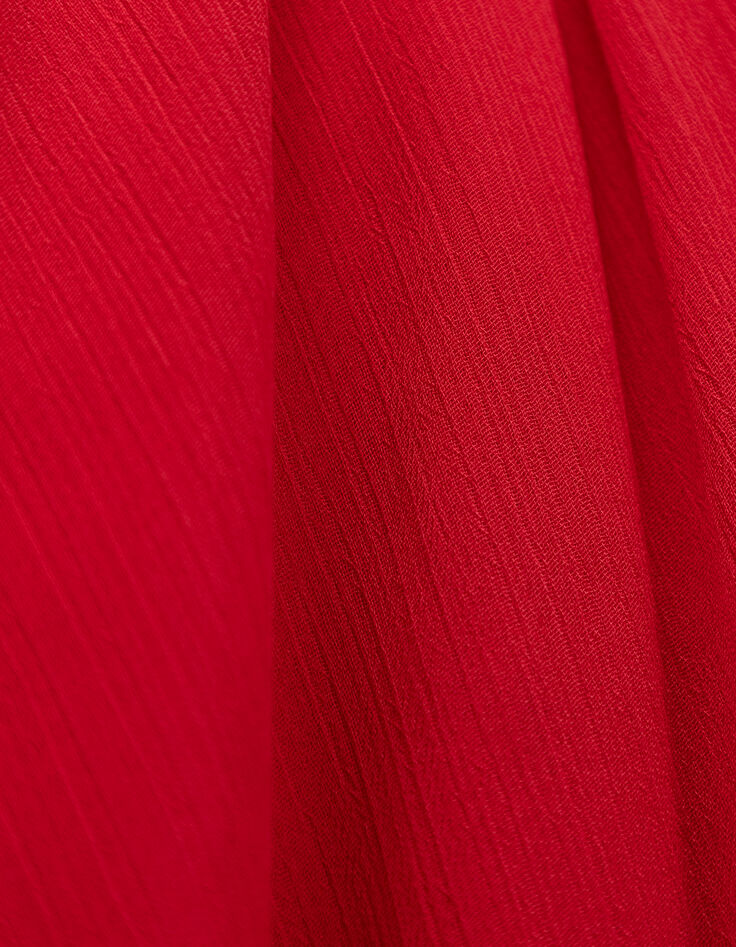 Robe longue rouge détail plissé taille Femme-6