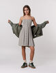 Robe fines bretelles kaki à smocks fille-1