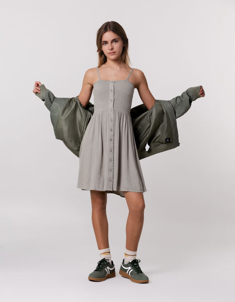 Robe fines bretelles kaki à smocks fille - IKKS