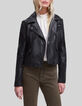 Women's black leather patchwork-look biker-style jacket-2