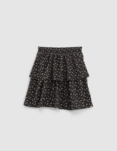 Girls’ black floral print ruffled short skirt - IKKS