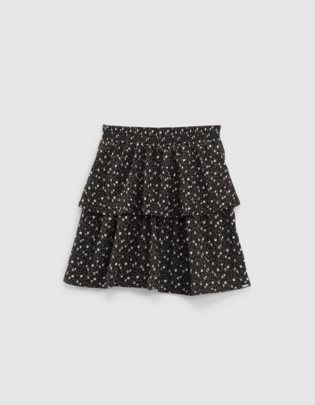 Girls’ black floral print ruffled short skirt