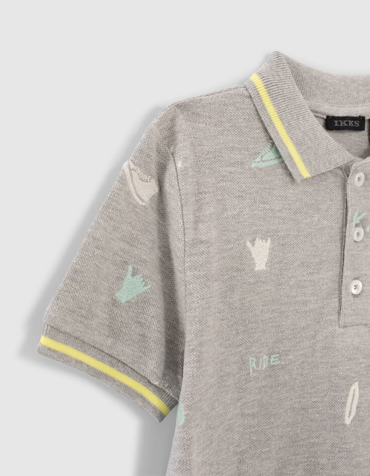 Boys’ grey marl all-over embroidery polo shirt-5