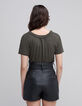 Brons omkeerbaar T-shirt lurex vlecht V-hals Dames-5