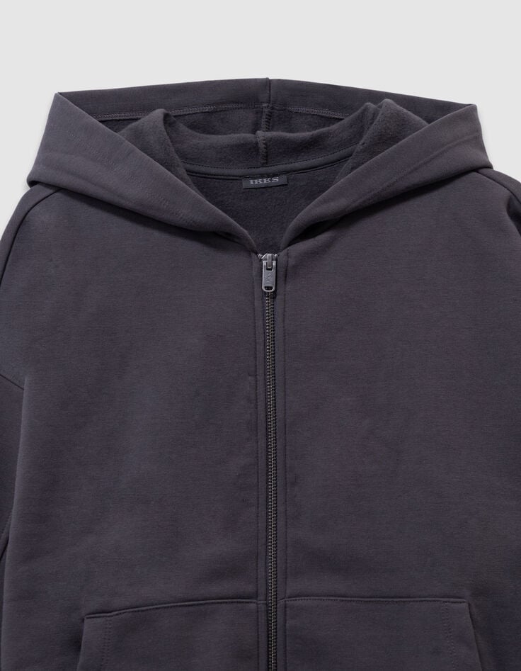 Cardigan à capuche gris zippé oversize garçon-2 Cardigan à capuche gris zippé oversize garçon-2
