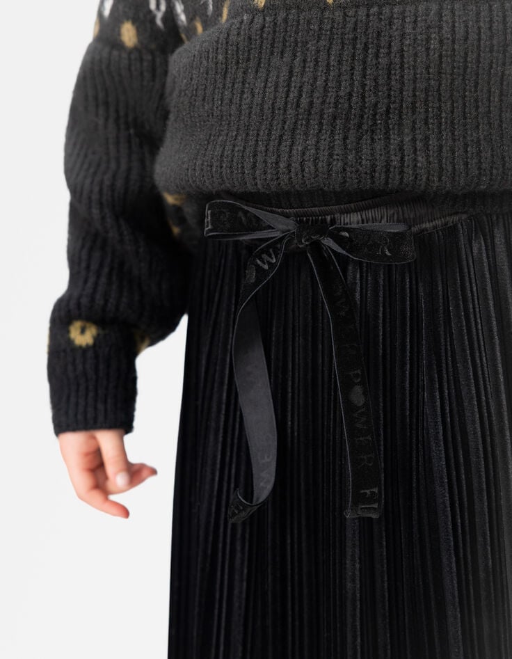 Jupe longue plissée noire panne de velours fille-8