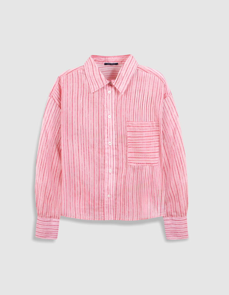 Chemise ray&eacute;e rose et rouge cropped Femme-6