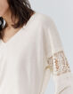Pull réversible écru tricot dentelle aux manches Femme-3