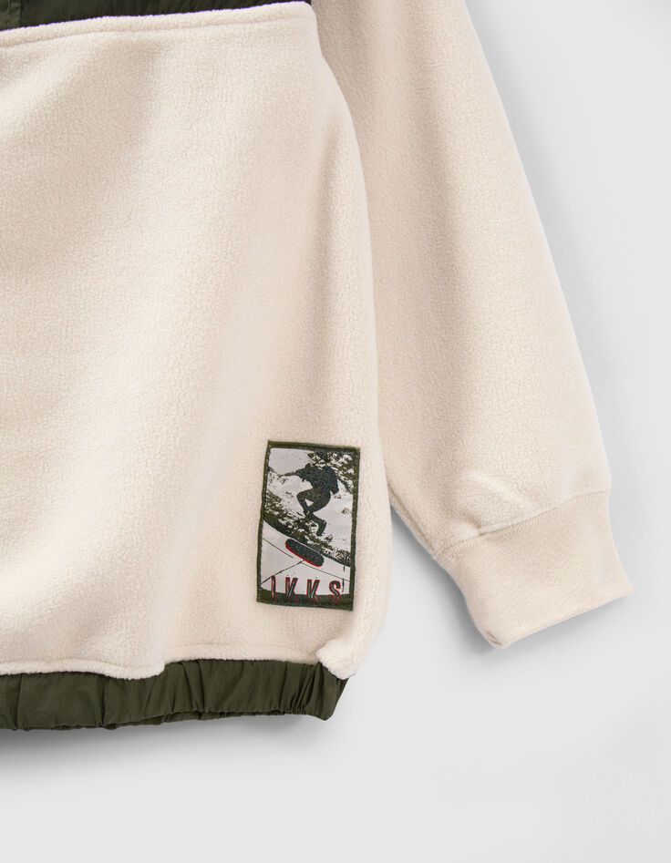 Boys&rsquo; ecru and khaki mixed fabric hoodie-4