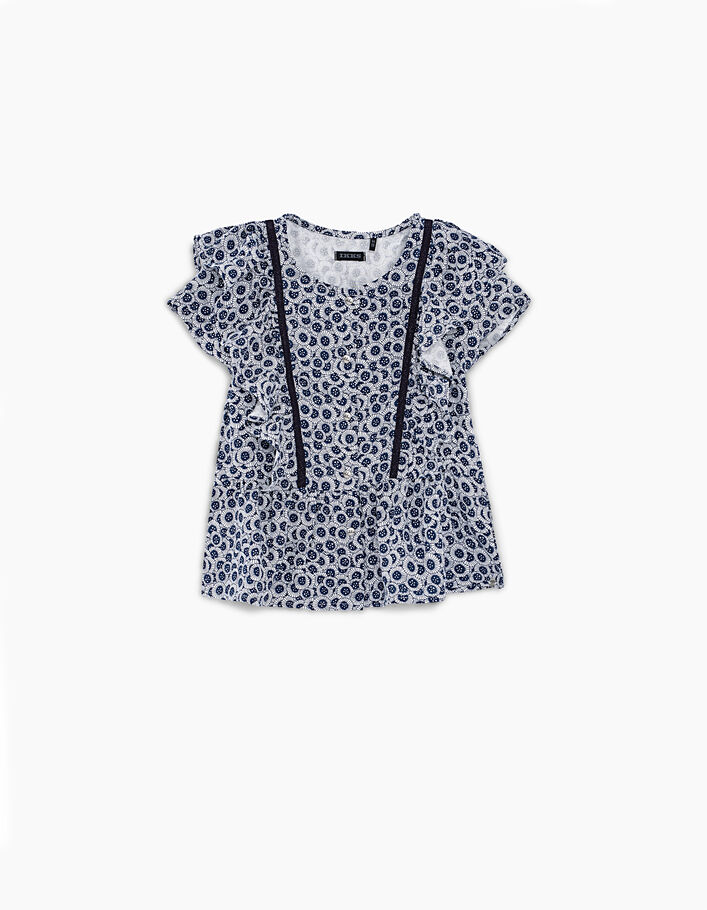 Girls’ navy aquatic flower print blouse - IKKS