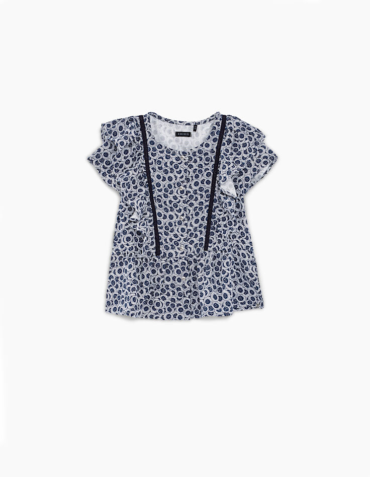 Blouse navy imprimé fleurs aquatiques fille-2 Blouse navy imprimé fleurs aquatiques fille-2