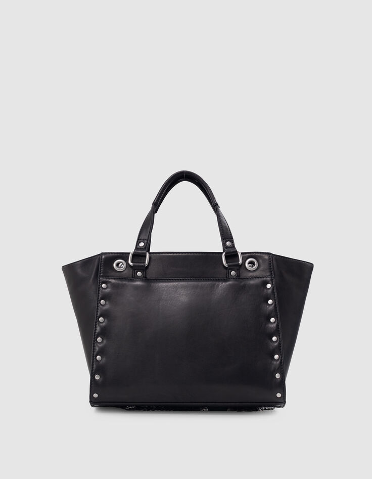 Tas 1440 zwart leer bezaaid Maat Medium Dames-2