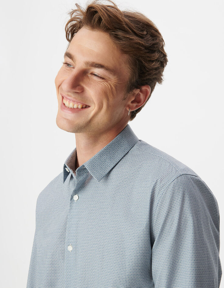 Chemise slim bleue imprim&eacute; minimaliste Homme-5