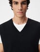 Pull sans manches noir tricot encolure V Homme-5