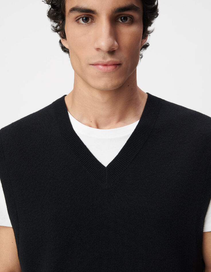 Pull sans manches noir tricot encolure V Homme-5