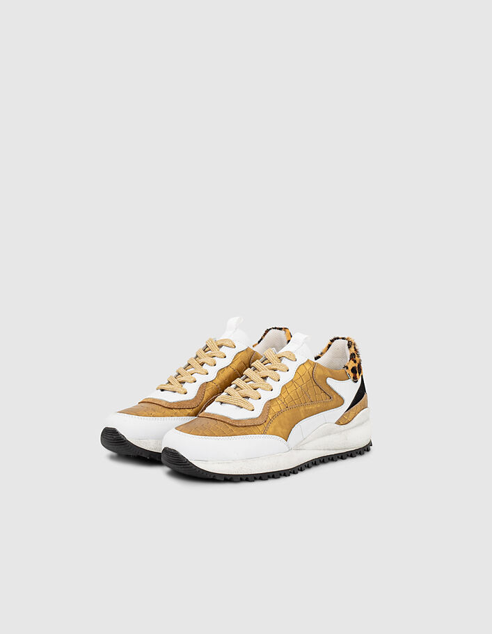 Sneakers mix leer gouden reptieleffect luipaarddetail-2