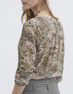 Mandelgrüne Damenbluse mit Animalprint-3