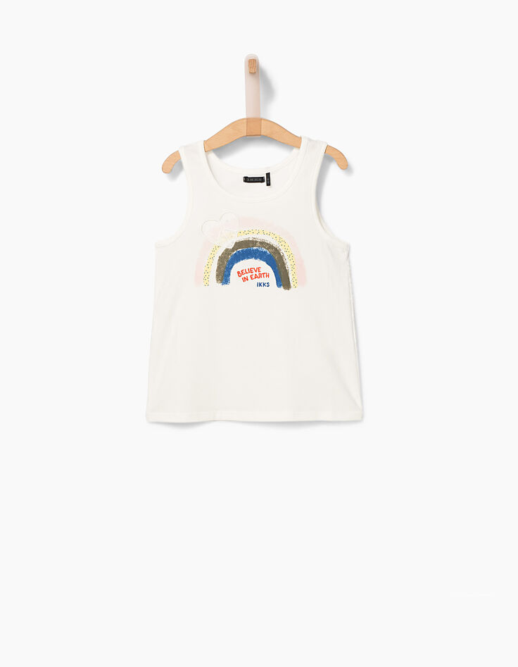 Cremeweißes Mädchentop mit Regenbogen und Herz-2 Cremeweißes Mädchentop mit Regenbogen und Herz-2