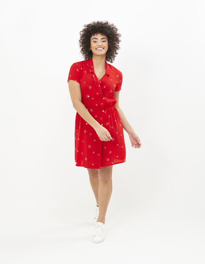 Rotes Ecovero®-Kleid mit Stern- und Herzprint I.Code - I.CODE