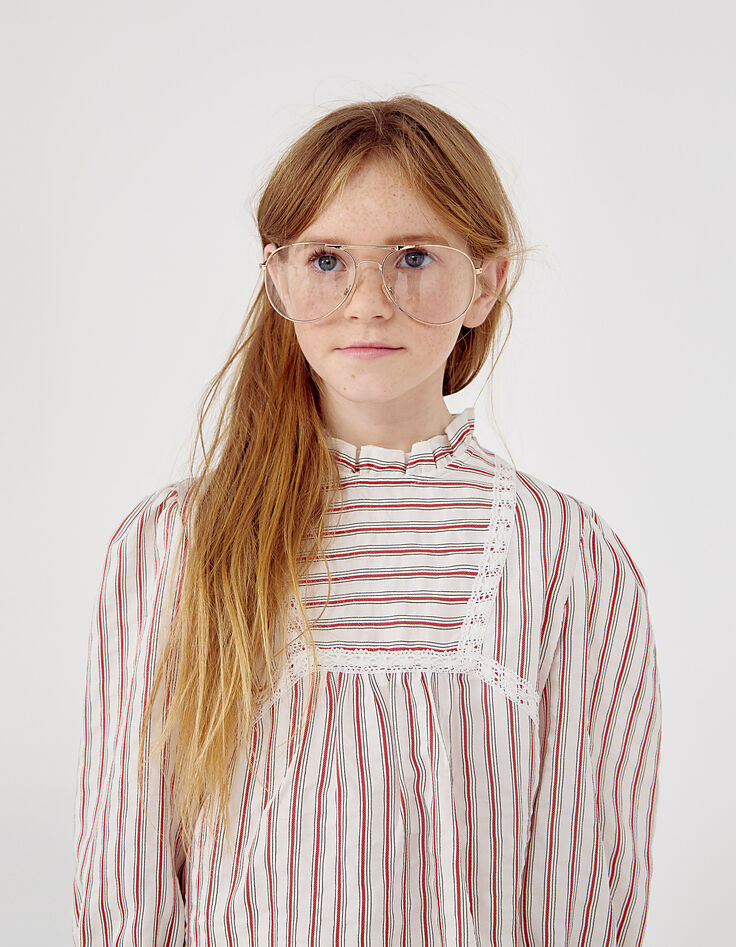 Blouse écrue mini me à rayures rouges et noires fille -6