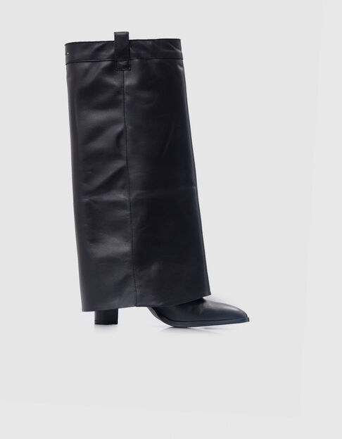 Botas enfundadas de mujer en piel negra con tac&oacute;n - IKKS
