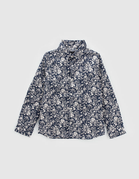 Boys’ navy flowery Liberty fabric shirt