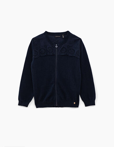 C&aacute;rdigan navy tricot y bordado ingl&eacute;s ni&ntilde;a - IKKS