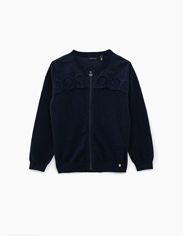 C&aacute;rdigan navy tricot y bordado ingl&eacute;s ni&ntilde;a-1