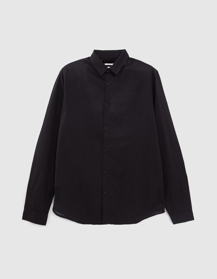 Men’s black upcycled palm-embroidered voile SLIM shirt - IKKS