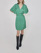 Robe verte satinée recyclée avec ceinture drapée Femme-1