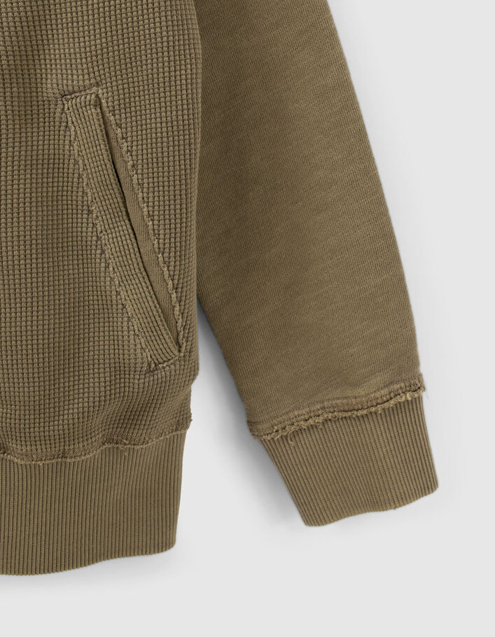 Boys’ khaki textured sweatshirt fabric cardigan - IKKS
