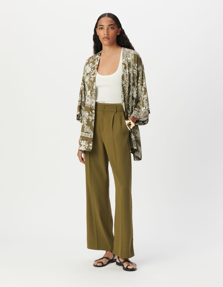 Chemise kimono kaki imprimé foulard Femme-5