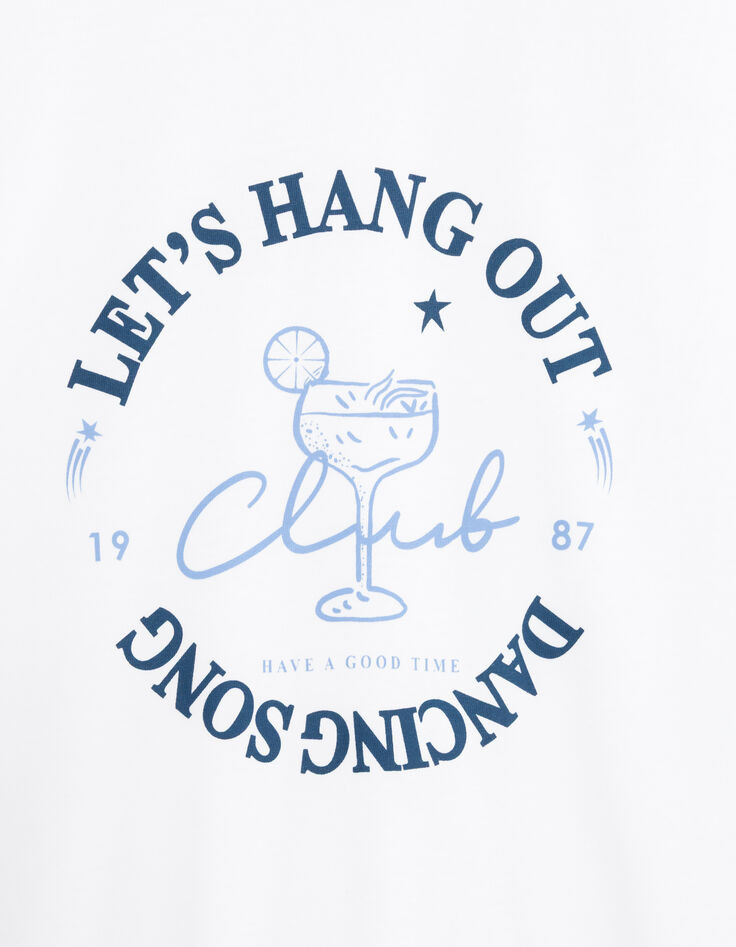White short-sleeved T-shirt, cocktail slogan-6 White short-sleeved T-shirt, cocktail slogan-6
