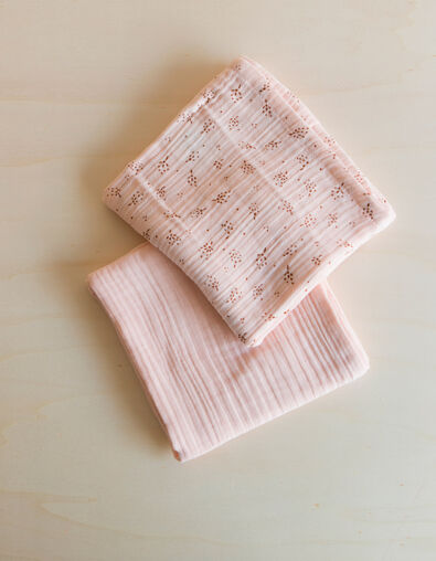 GABRIELLE PARIS 2 pink organic cotton gauze cloth squares - IKKS
