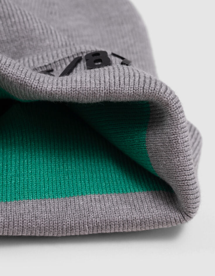 Boy's grey recycled knit beanie with gum logo-4