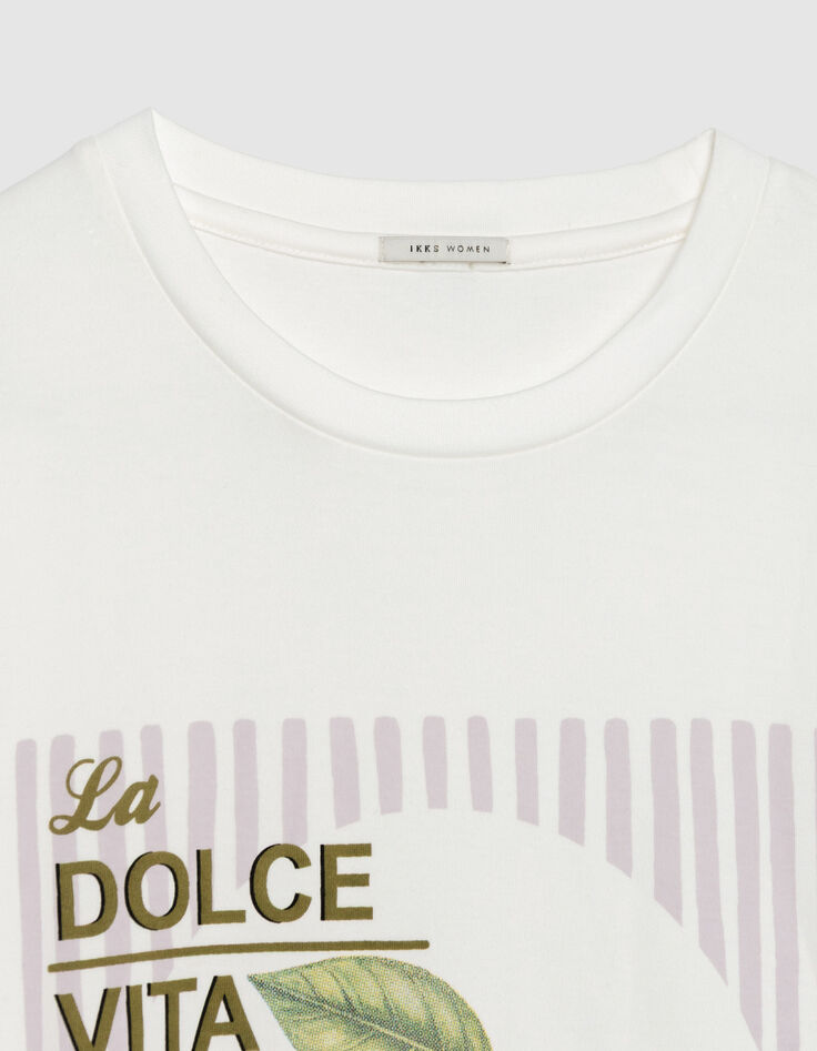Round neck t-shirt white organic cotton visual lemons Women-6