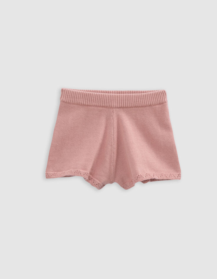 Pink openwork baby girl shorts and T-shirt set-4