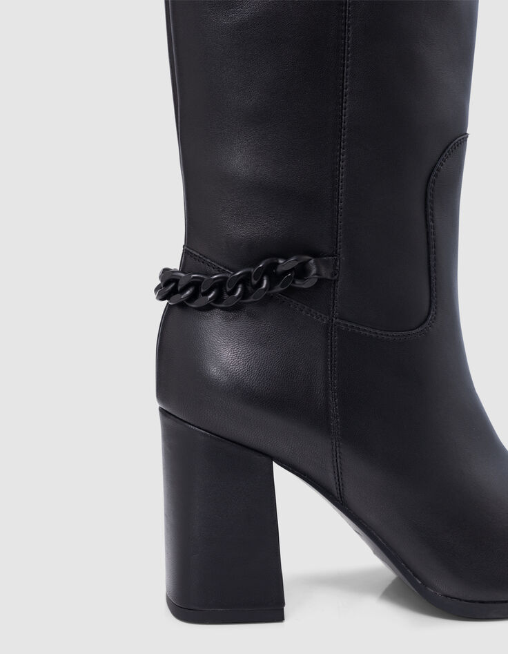 Bottes THE 1. noires cuir détail gourmette Femme-5