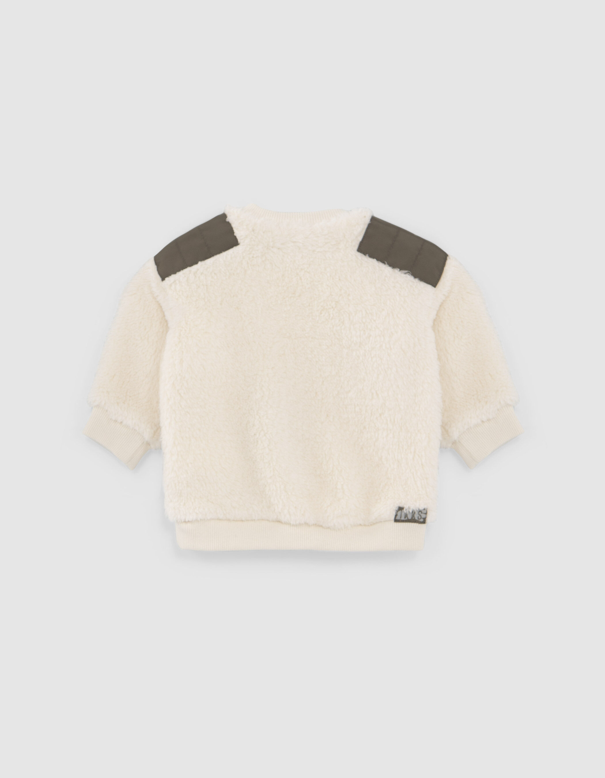 Baby boys beige Sherpa sweatshirt khaki nylon shoulders IKKS
