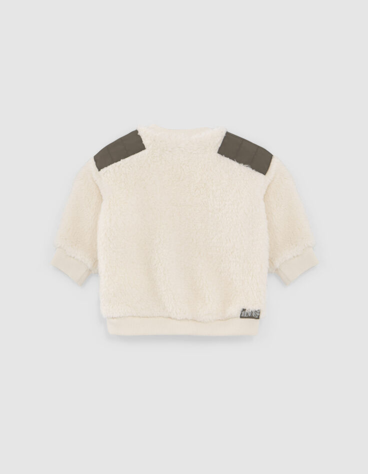 Baby boys&rsquo; beige Sherpa sweatshirt, khaki nylon shoulders-4