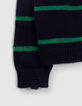 Women’s navy knit sweater with green stripes-7