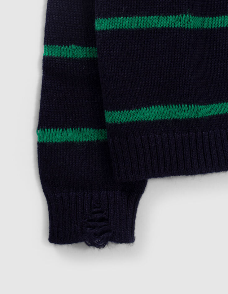 Women’s navy knit sweater with green stripes-7