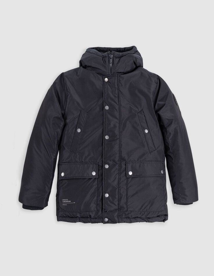 Parka negra 2 en 1 de niño con plumón de terciopelo-2 Parka negra 2 en 1 de niño con plumón de terciopelo-2