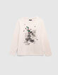 Camiseta crudo algodón monumentos bordado flores para niña-1