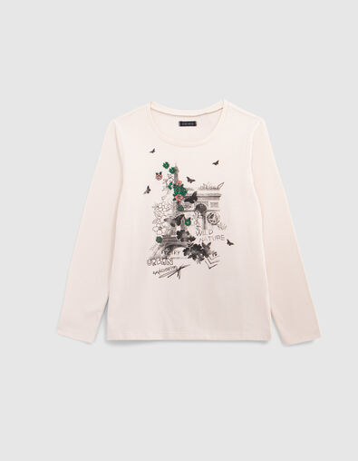 Camiseta crudo algodón monumentos bordado flores para niña - IKKS
