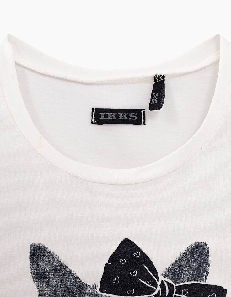 Tee-shirt blanc cassé visuel chatte-rockeuse fille-4