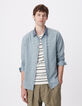 Chemise easy bleue motif carreaux manches longues Homme-2