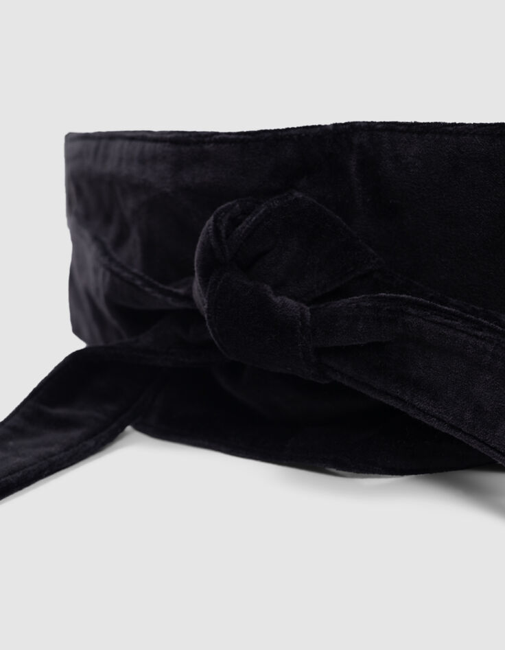 Schwarzer Gürtel mit Krawatte aus glattem Samt für Damen-3 Schwarzer Gürtel mit Krawatte aus glattem Samt für Damen-3