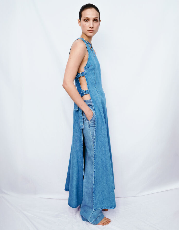 Robe longue en jean waterless ouverte côtés-7
